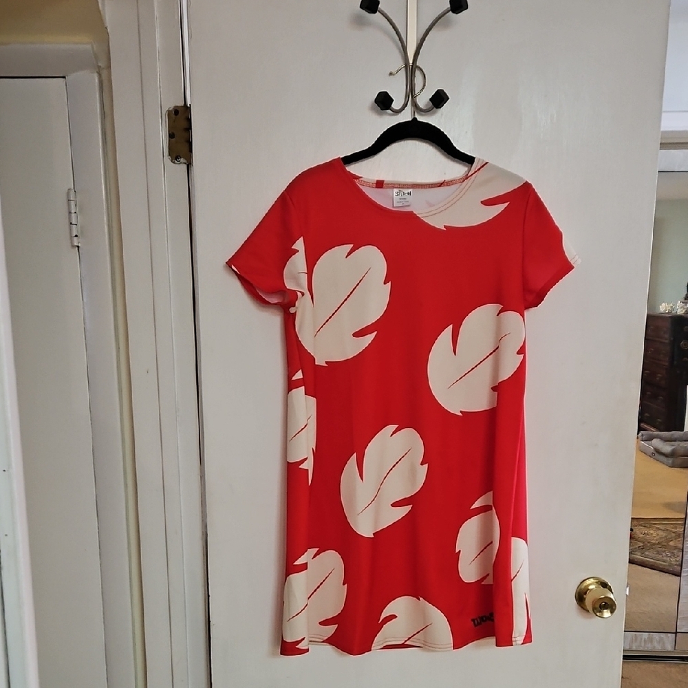 Disney Lilo and Stich Red and White Leaf Print Dress with 5 piece accessories